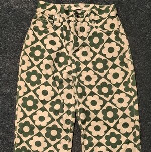 PacSun Floral Green And White High Rise Pants